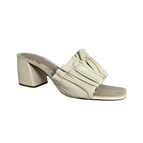Born on Fifth + Antonio Milani Amy Ivory Heeled Ruffle Leather Slide Sandal 11 - Picture 1 of 12